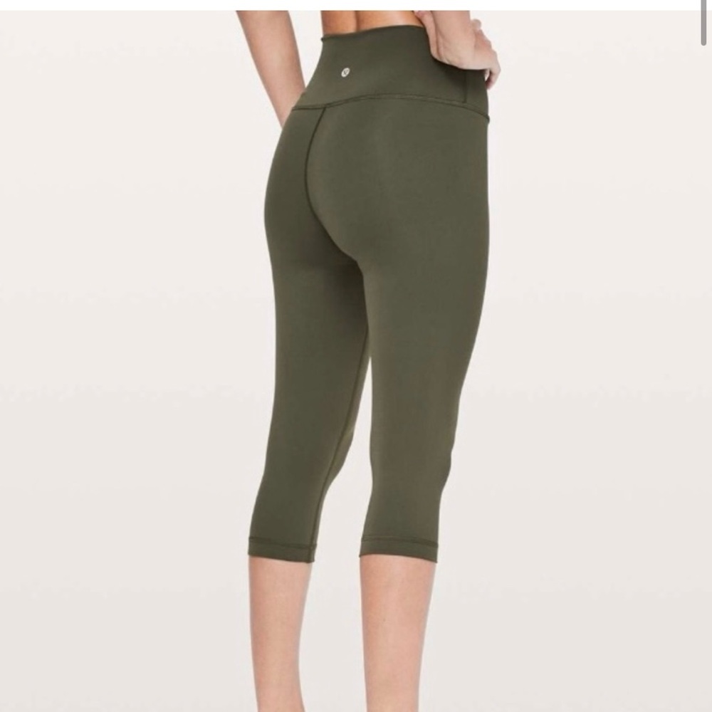 Lululemon Wunder Under High Rise Crop Leggings 17” Luon Dark Olive Size 8